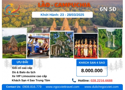 TOUR CAMPUCHIA - LÀO - PAKSE - CAO NGUYÊN BOLAVEN WAT PHOU - SIEM REAP - PHNOM PENH